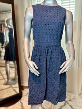 Brooks Brothers Eyelet Dress Size 8 Fit & Flare Cotton Blue